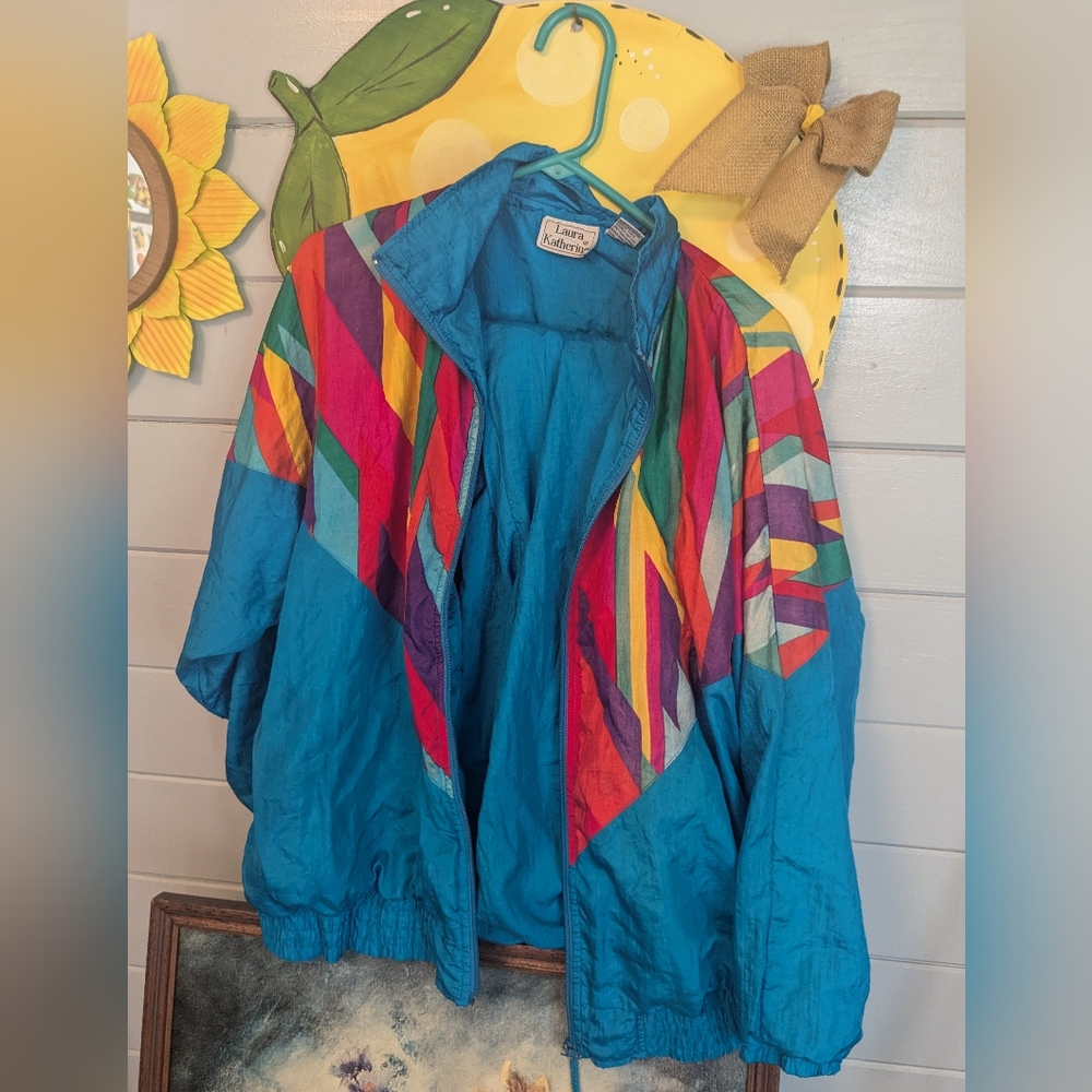 Laura Katherine Blue Multicolor Nylon Track Suit Jacket & Pants Size 18W *Flaw